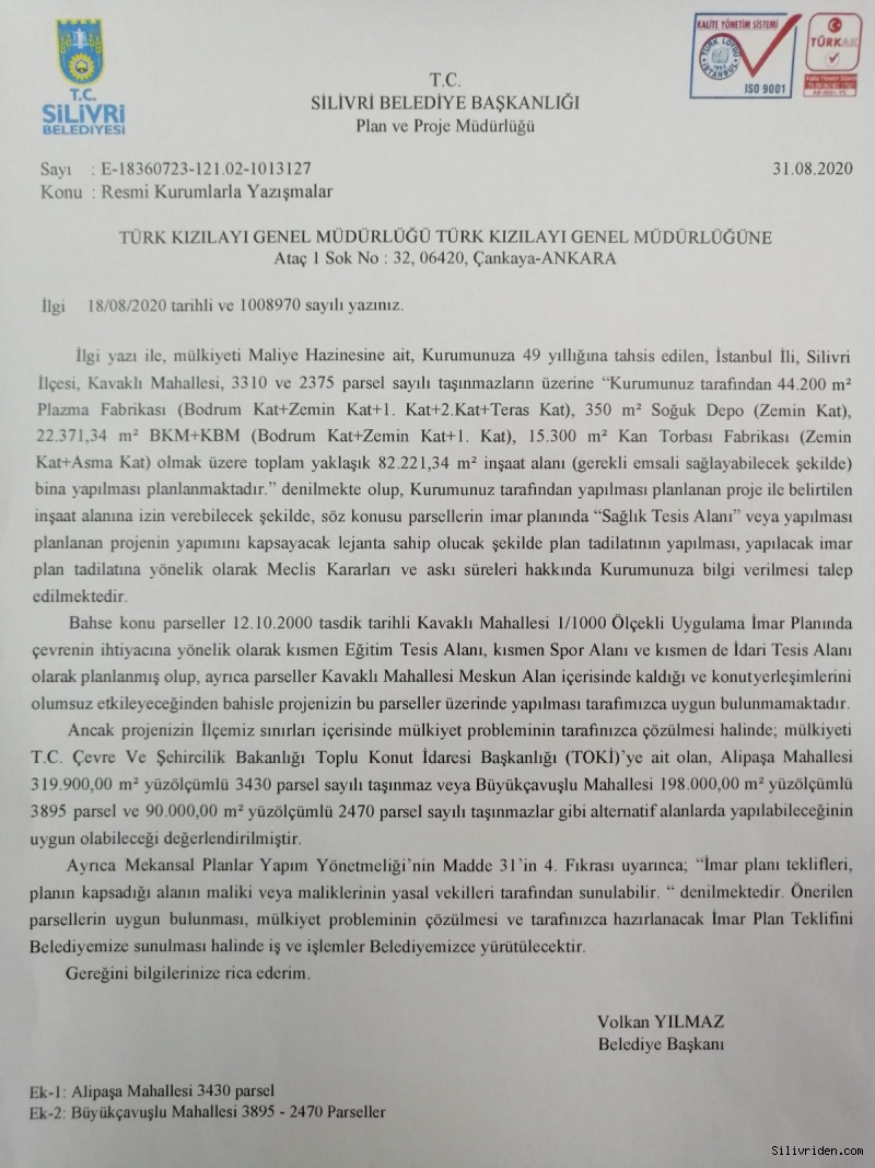 Silivri Belediyesinin alternatif yer sunduğu ortaya çıktı